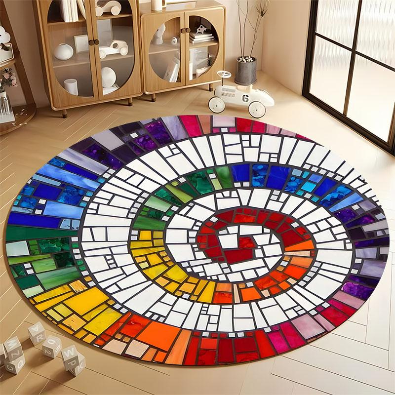 

Colorful Mosaic Spiral Rug for Modern Living Rooms round carpet for home sofa bedroom, gift Diameter 60cm