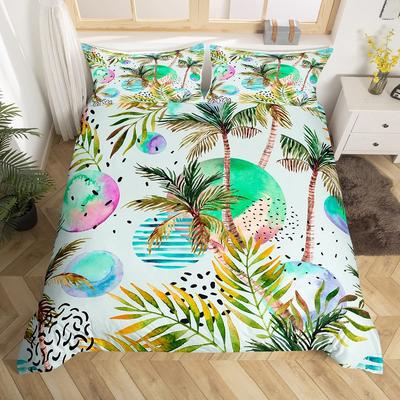 Palmen Bettbezug King Queen Full Twin Tropische Blätter Bettdeckenbezug Aquarell Stil Bettwäsche Set Polyester Steppdecke