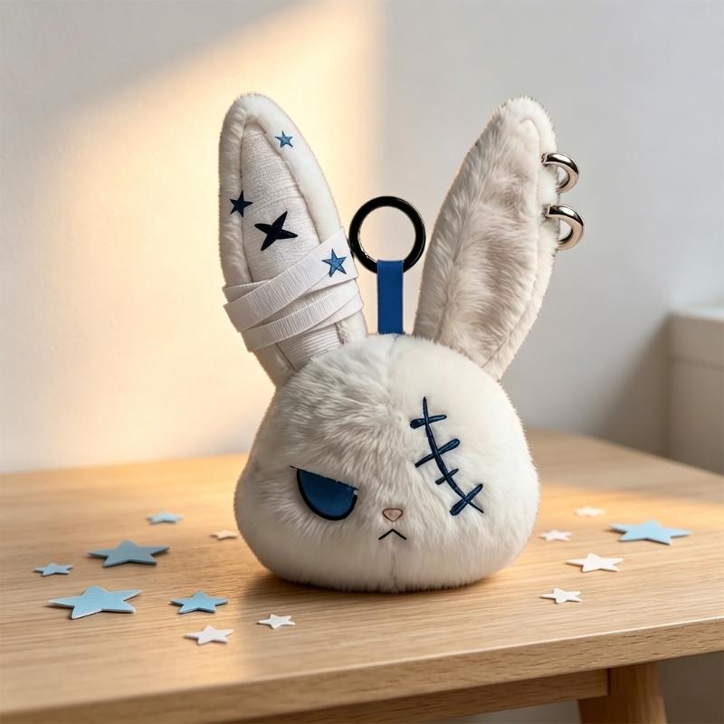 Dark Style Rabbit Plush Keychain Cute Rabbit Toy Stylish Keyrings Pendant Accessory For Bag Keys And Home Decors