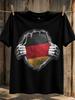 Gerunisex Flag Tear Open Hands Ripping Chest To Reveal Red Gold Flag Patriotic Distressed Graphic Unisex All Tshirt
