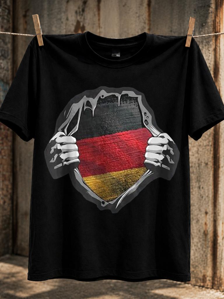 Gerunisex Flag Tear Open Hands Ripping Chest To Reveal Red Gold Flag Patriotic Distressed Graphic Unisex All Tshirt