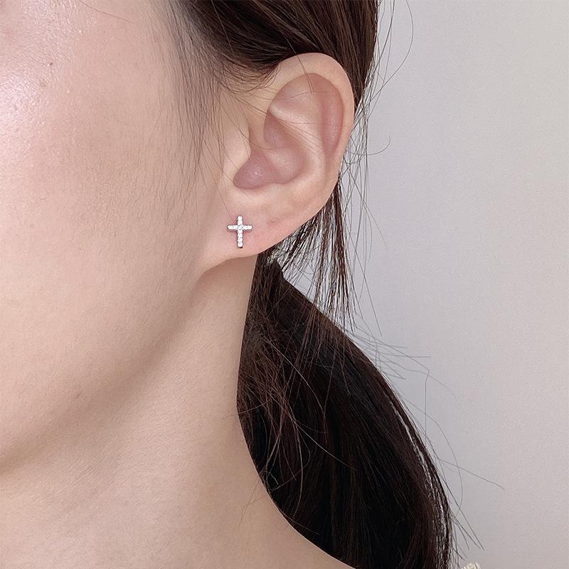Zircon Stud The Cross Geometric Stud Earring Women Fashion Punk Style Rock Jewelry Girls Gift