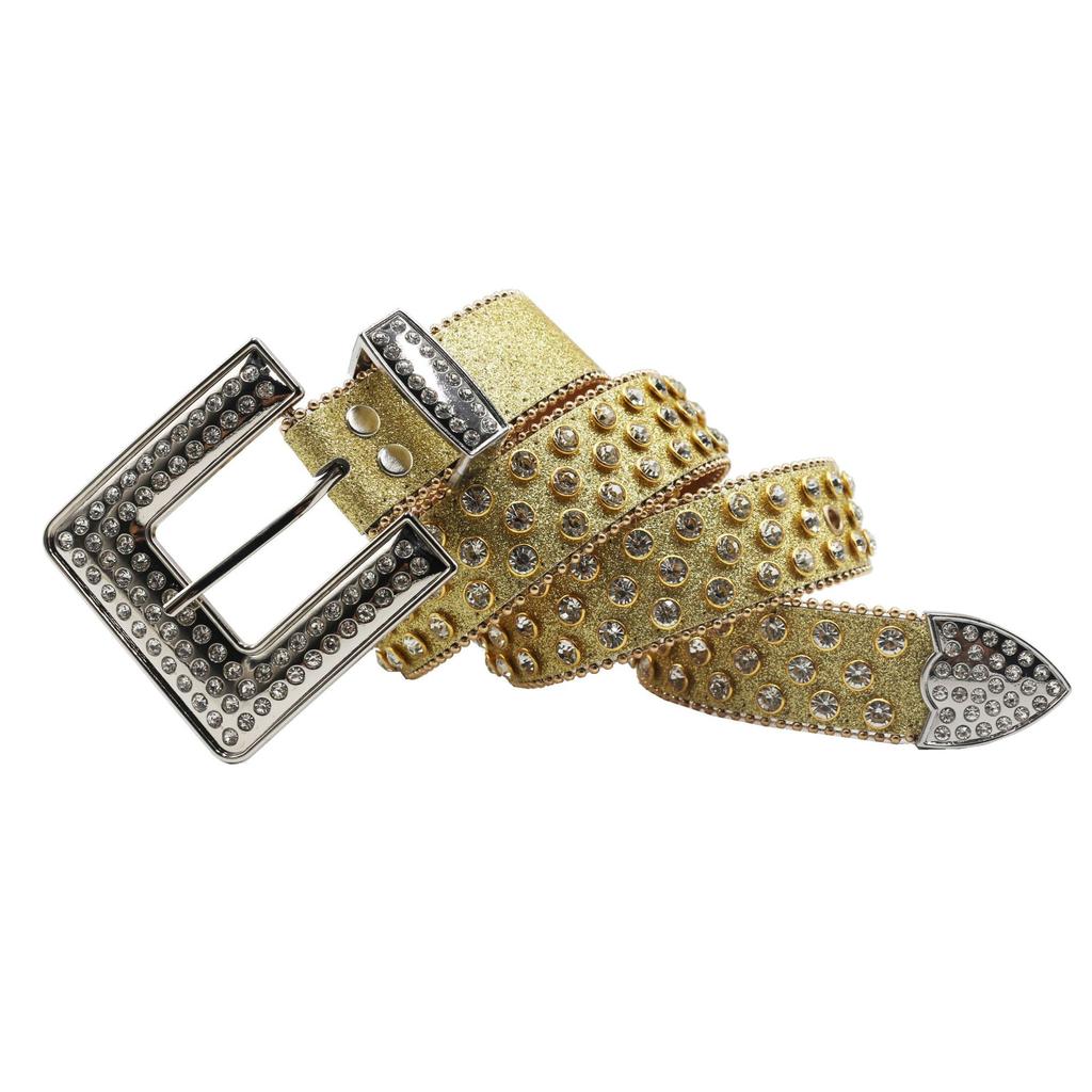 Belt for Women's Crystal Diamond Acrylic Color Diamond Pearlescent Lacquered Three-piece Set Trousers Belt Men's Accessories Denim