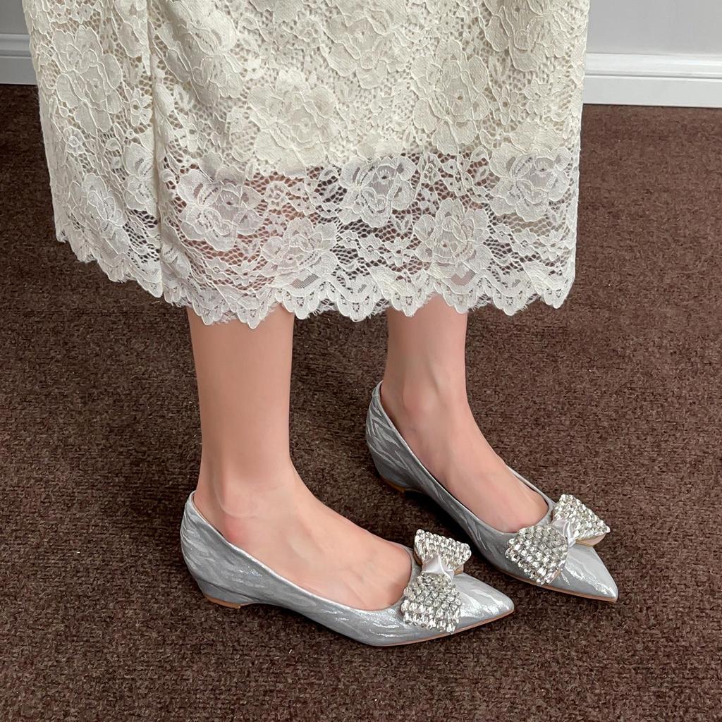 Champagne Rhinestone Floral Wedding Shoes - Women's Autumn Collection with Inner Height Increase