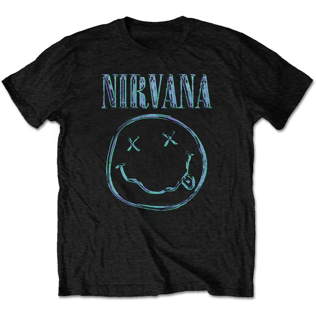 NIRVANA Smiley Face graphics 100cotton unisex shirt 2026 Summer Oneck Unisex Y2k Short Sleeve Retro rock fashion Tshirt fan gift