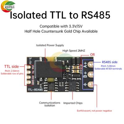 DC3.3V-5V Isoliertes TTL zu RS485 Pegelmodul Serielle Schnittstelle Automatische Umschaltung Mehrfachschutz 2Mbps Hohe Kommunikationsgeschwindigkeit