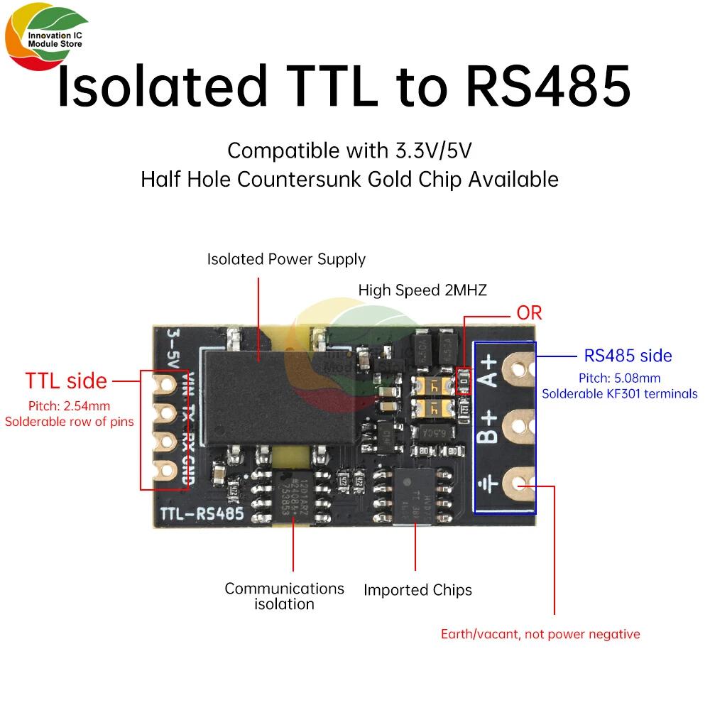 DC 3.3V/5V Isolated TTL To RS485 Level Conversion Module High-speed 2Mbps Signal Processing Serial Port Automatic Commutation