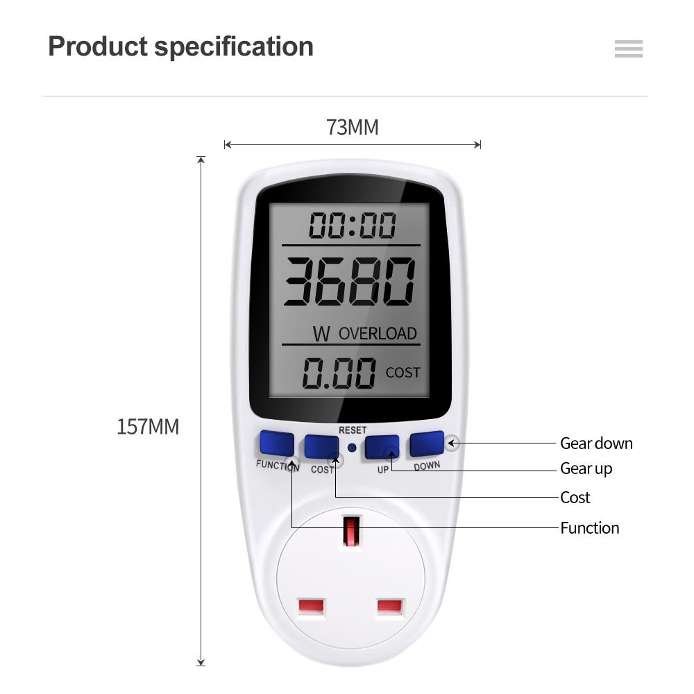 Digital Power Meter AC 220V Wattmeter Socket LCD Consumption Wattage Kwh Energy Meter Outlet Power Monitor With Blackout Memory