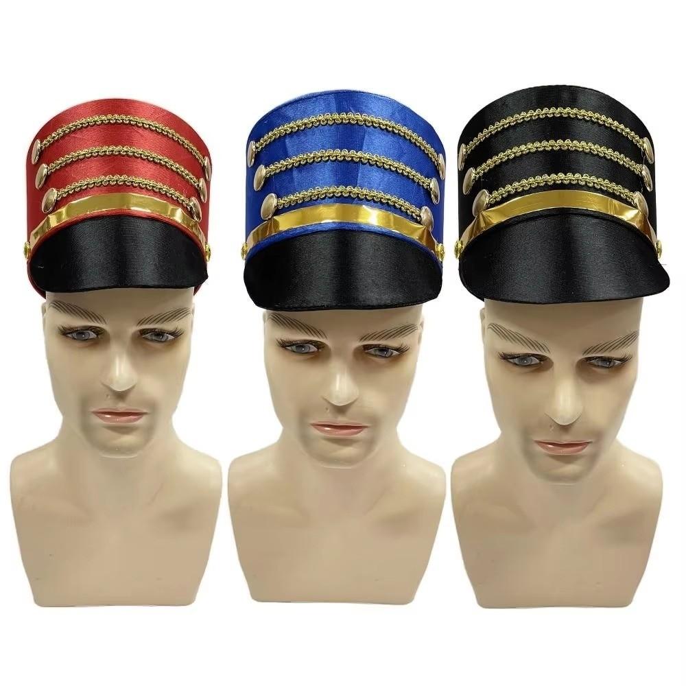 Wide Brim Hat-nutcrackers Breathable Cosplay Show Drum Major Master Hats Gold Trim Strips Soldier Top Cap