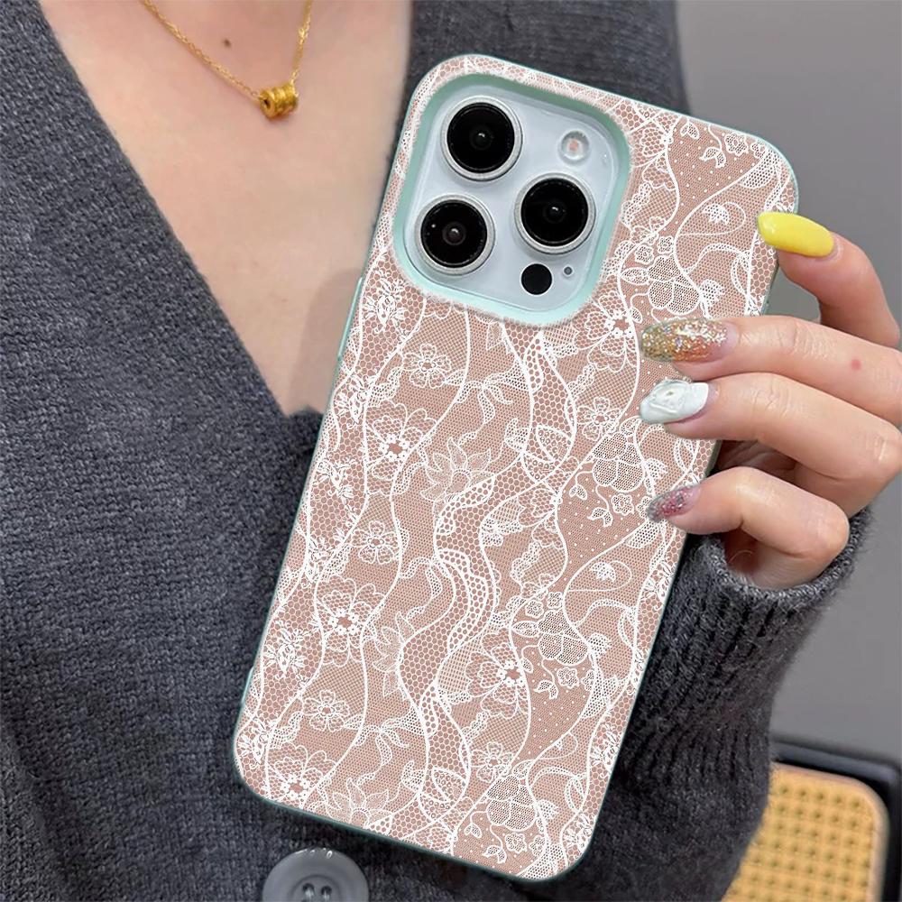 Pink White Lace Floral Phone Case For Samsung A06 A07 A15 A16 A34 A35 A53 A54 S23 S25 Ultra Soft Anti-Scratch Protective Cover