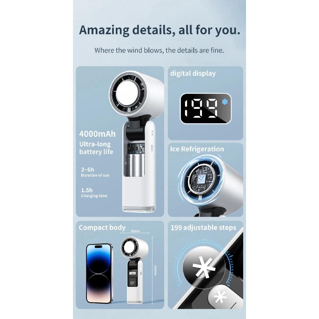 Mini El Tipi Turbo Fan Katlanabilir Tasarım 1-199 Hız Rüzgar 4000mAh Şarj Edilebilir Dijital Ekran Taşınabilir Cep Fanları Dış Mekan İçin