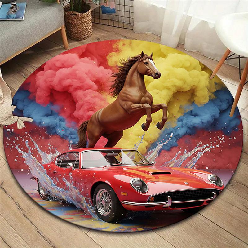 Fantasy Cars Round Area Rug,Carpet Rug for Living Room Bedroom Sofa Playroom Decor,Non-slip Floor Mat 80cmx80cm