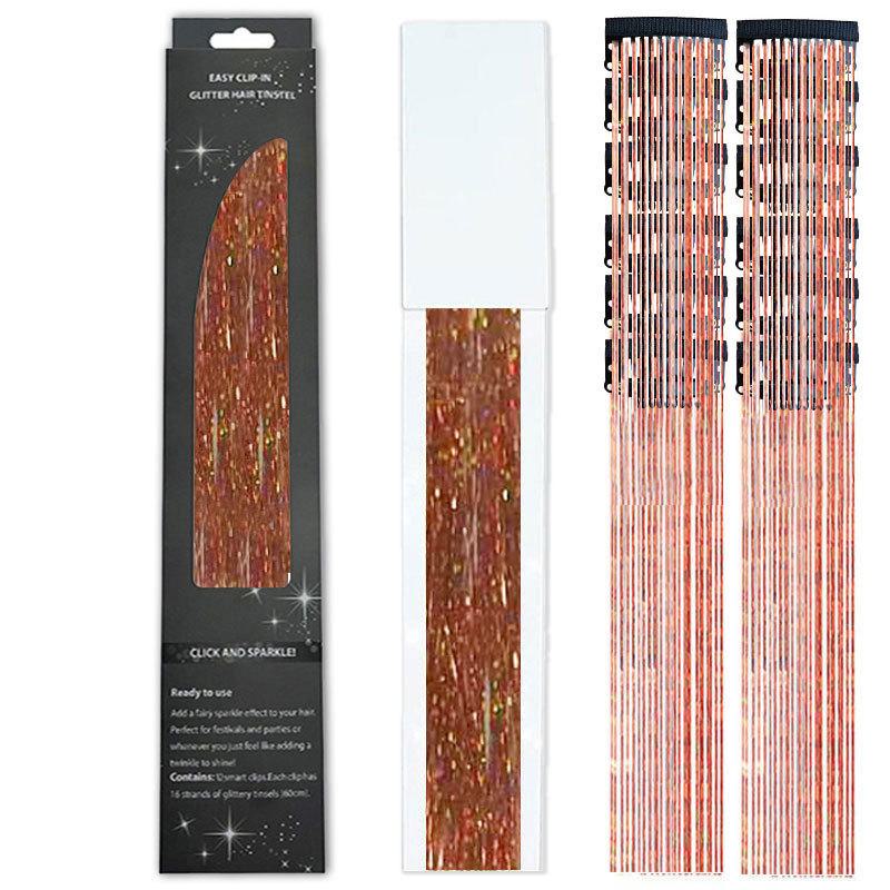 12-delt sett fargerikt hårforlengelse med lasergull tinsel hårfargeboks