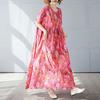 Summer New Simple Bohemian Long Dress Fattened and Enlarged Short-sleeved Crew Neck Printed Dress Women's Clothing