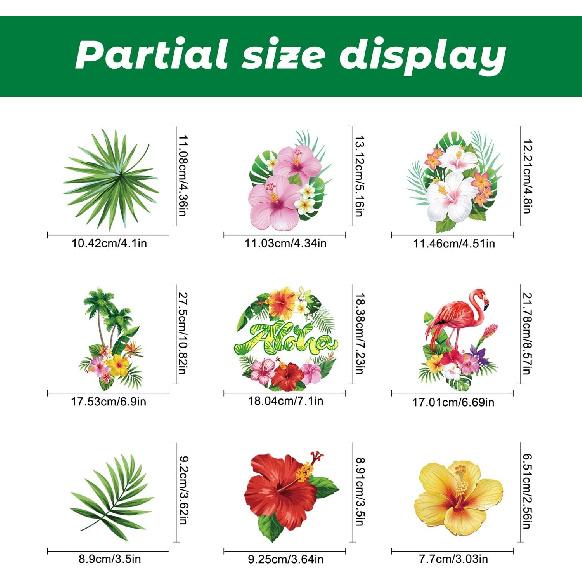 9 Sheets Summer Window Clings Stickers Double-Sided Window Decals Tropical Flamingo Green Plants Coconut Tree Designs Summer Hawaii Colorful Flower