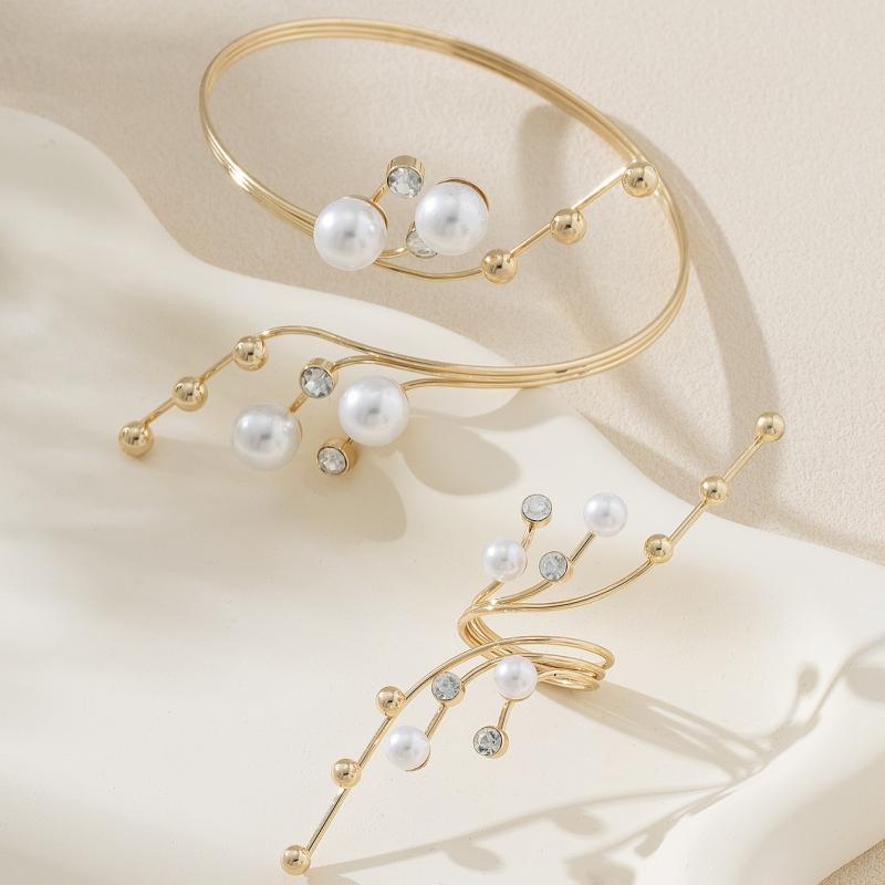 Vintage Weißer Imitationsperlen Geometrischer Ring Damen Überzogener Metall Unregelmäßiger Doppelter Großer Perlenring Party Schmuck