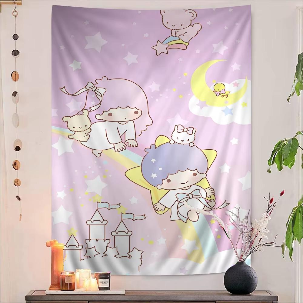 Sanrio Gemini Twin Stars Colorful Tapestry Hippie Flower Dorm Wall Art Decor