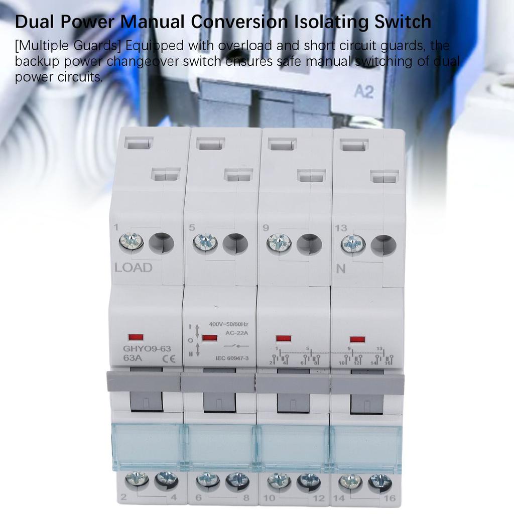 Dual Power Manual Transfer Isolating Switch 4P 63A DIN Rail Backup Power Changeover Switch Interlock