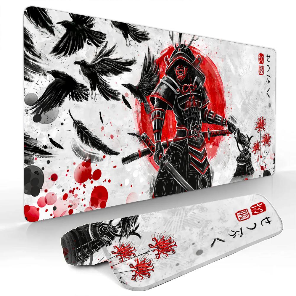 The Black Crow and the Samurai Mouse Pad Desk Mat Gaming mats with Stitched Edge Durable NonSlip Computer mousepad office rug