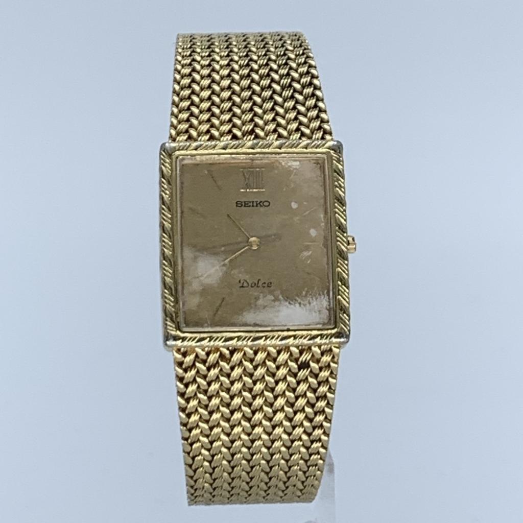 Working Good SEIKO Dolce 9531-5100 Quartz Square Roman Gold Dial Analog Mesh Strap Women's Watch 3-Hand