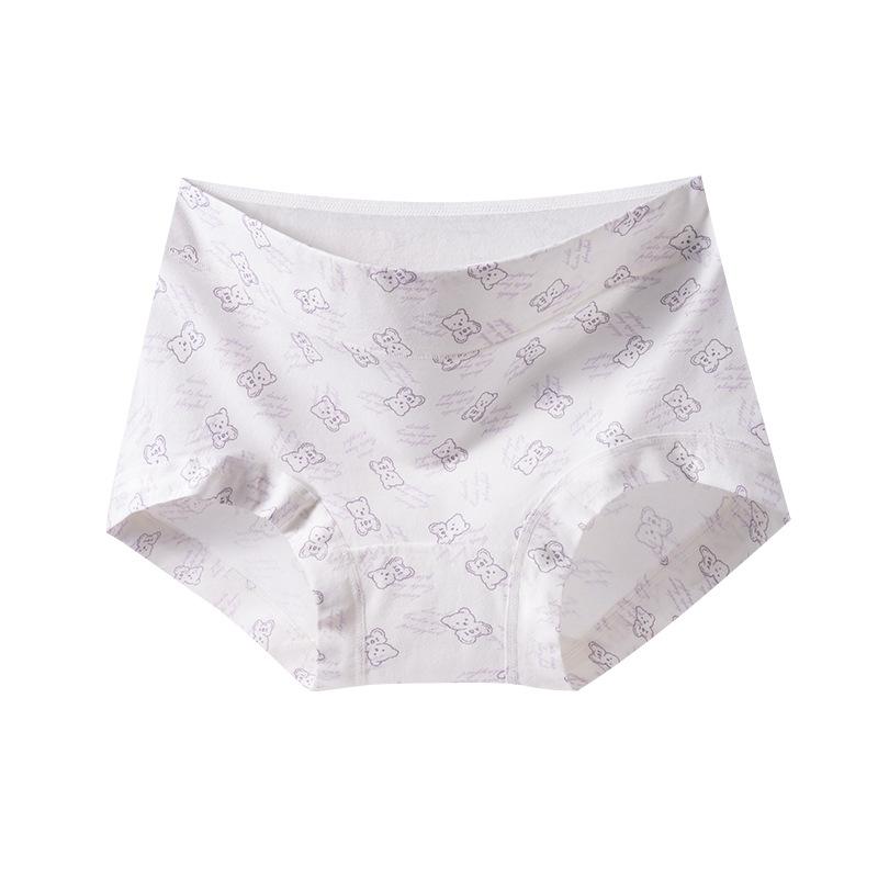 

Ladies Spring and Autumn Sweet Bear Floral Cotton Comfortable Breathable Mid High Waisted Flat Angle Panties XL
