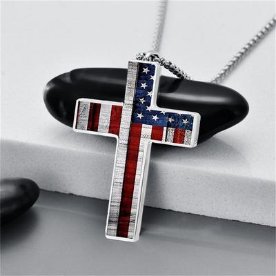 Stainless Steel Flag Cross Pendant Necklace - Modern and Fashionable Titanium Steel Necklace