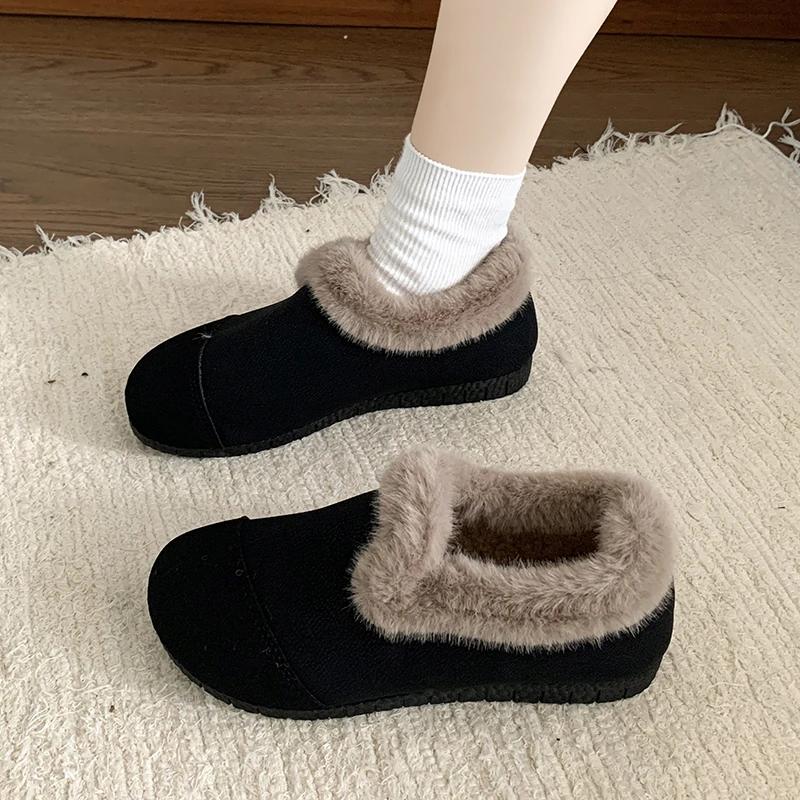 Women Fur Warm Snow Ankle Boots Flats Cotton Shoes Winter Sneakers New 2024 Trend Cozy Short Plush Casual Walking Botas Mujer