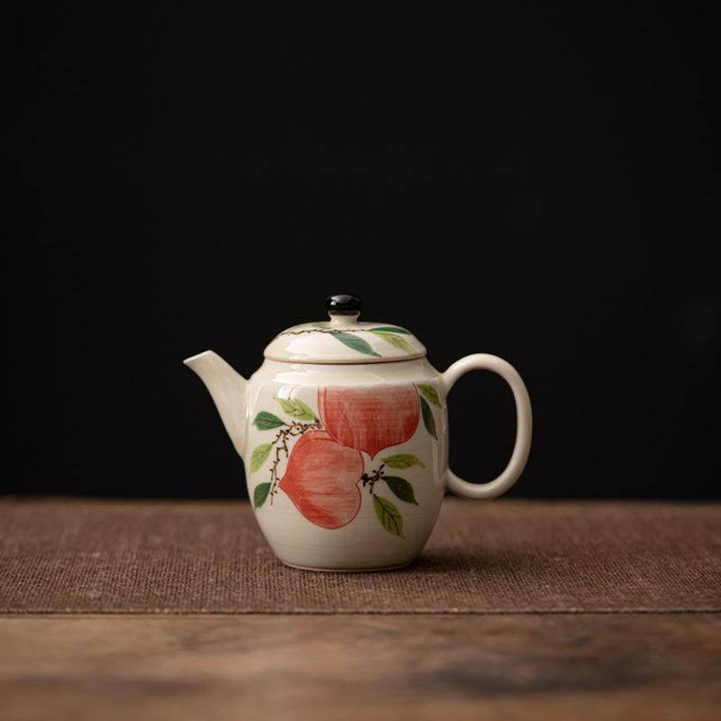 Hand Drawn Beautiful Peach Flowers Teapot Tea Maker Tea Kettle Tea Ceremony Lady Tea Set Kungfu Tea Set Single Pot Tea Brewing