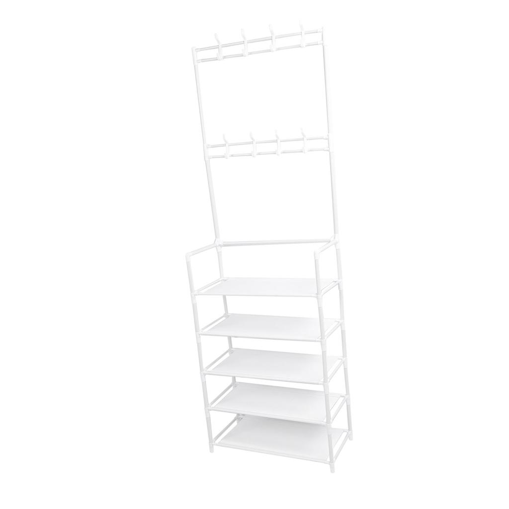 Coat Shoe Rack with Hooks 68.9in 5 Tier Metal Multifunctional Dust Proof Ample Space Coat Shoe