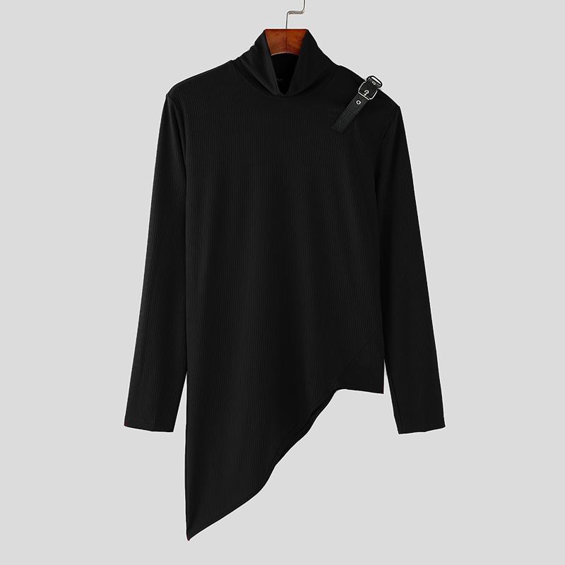 

INCERUN Мужские водолазки с длинным рукавом, лоскутные, асимметричные топы, майки чёрный