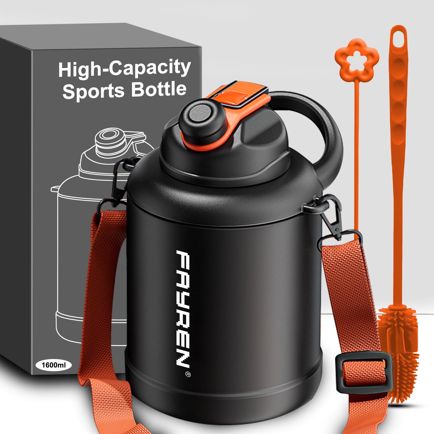 FAYREN 1300ml 1600ml High Capacity Outdoor Mountain Climbing Insulated Stainless Steel Sports Water Bottle with Strap 1300ml