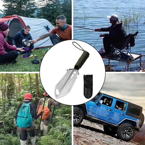 Multifunctional Shovel with Oxford Cloth Portable Stainless Steel Nylon Rope Handle Multi-purpose Spade Trowel Lightweight Outdoor Gardening Survival