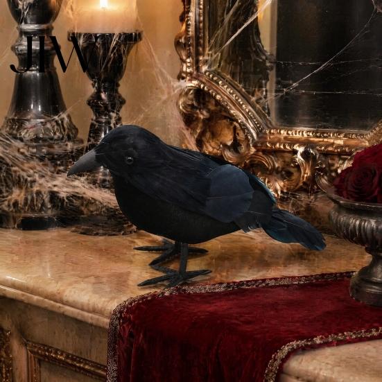 Creepy Bird Prop for Parties Realistic Crows Figurine, Lifelike Feathered Raven Statue Haunted House, Scary Mystery Atmosphere Halloween Party Props,