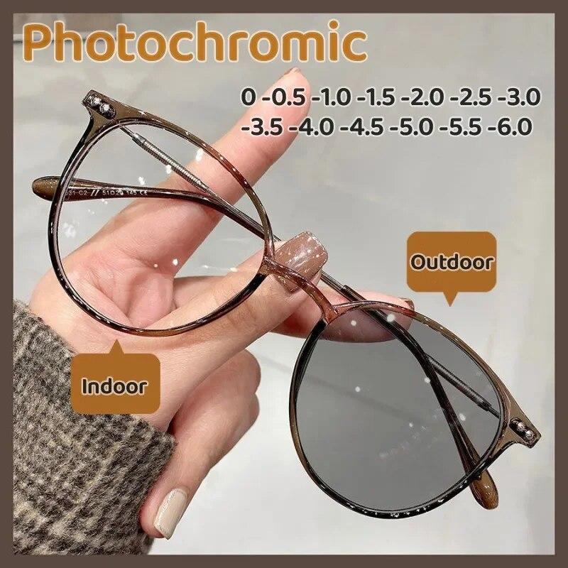 New Style Photochromic Myopia Glasses Men Women Near Sight Prescription Eyeglasses Lenses with Diopters Outdoor Sunglasses