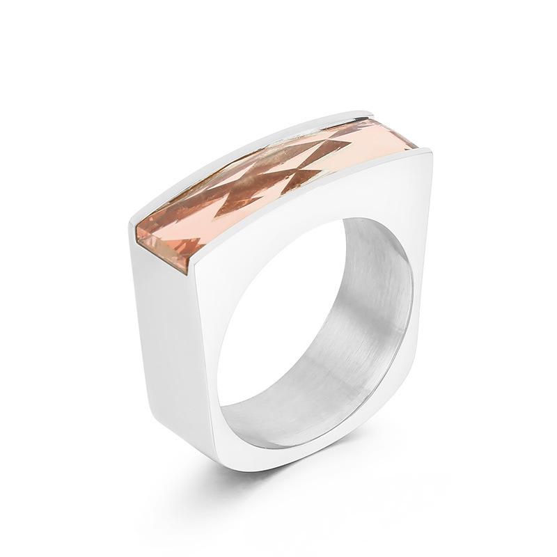 European-American Minimalist Gold Stainless Steel Multicolor Gemstone Ring for Women