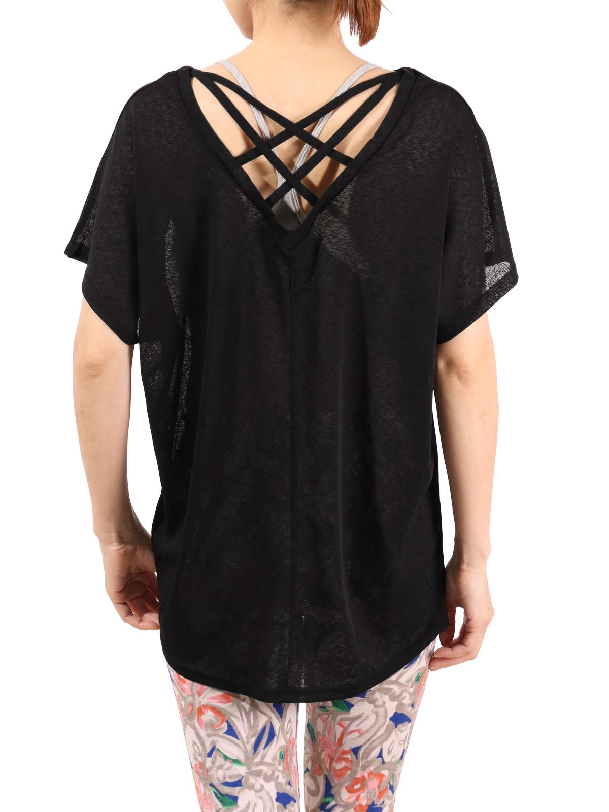 

one Stretch Yoga 4 Back Cross Black Pane(t) Women s Ultra-Lightweight See-Through Tee, Types, Tee,