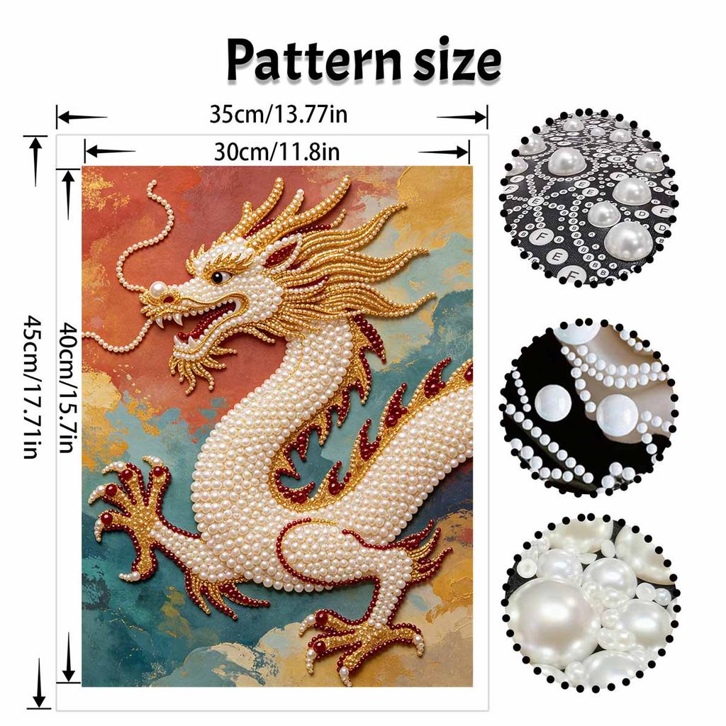 5D Pearl Kit Majestic Dragon Pattern DIY Rhinestone Art Relaxing Handmade Ornament Home Wall Desktop Decoration for Beginners