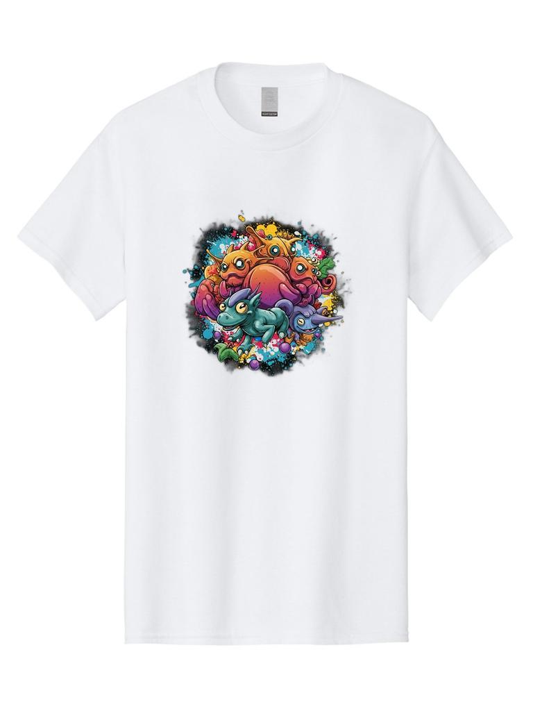 Colorful-Creatures Mens Graphic Tee, 100% Cotton, Casual Summer Wear