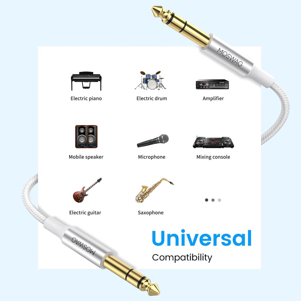 Guitar Line Stereo Standard Plug Wire Male to Male 10m Jack Instrument Nylon Suitable for Electric Speaker 6.35mm (10m) Reed, Braid, Guitar, Bass,