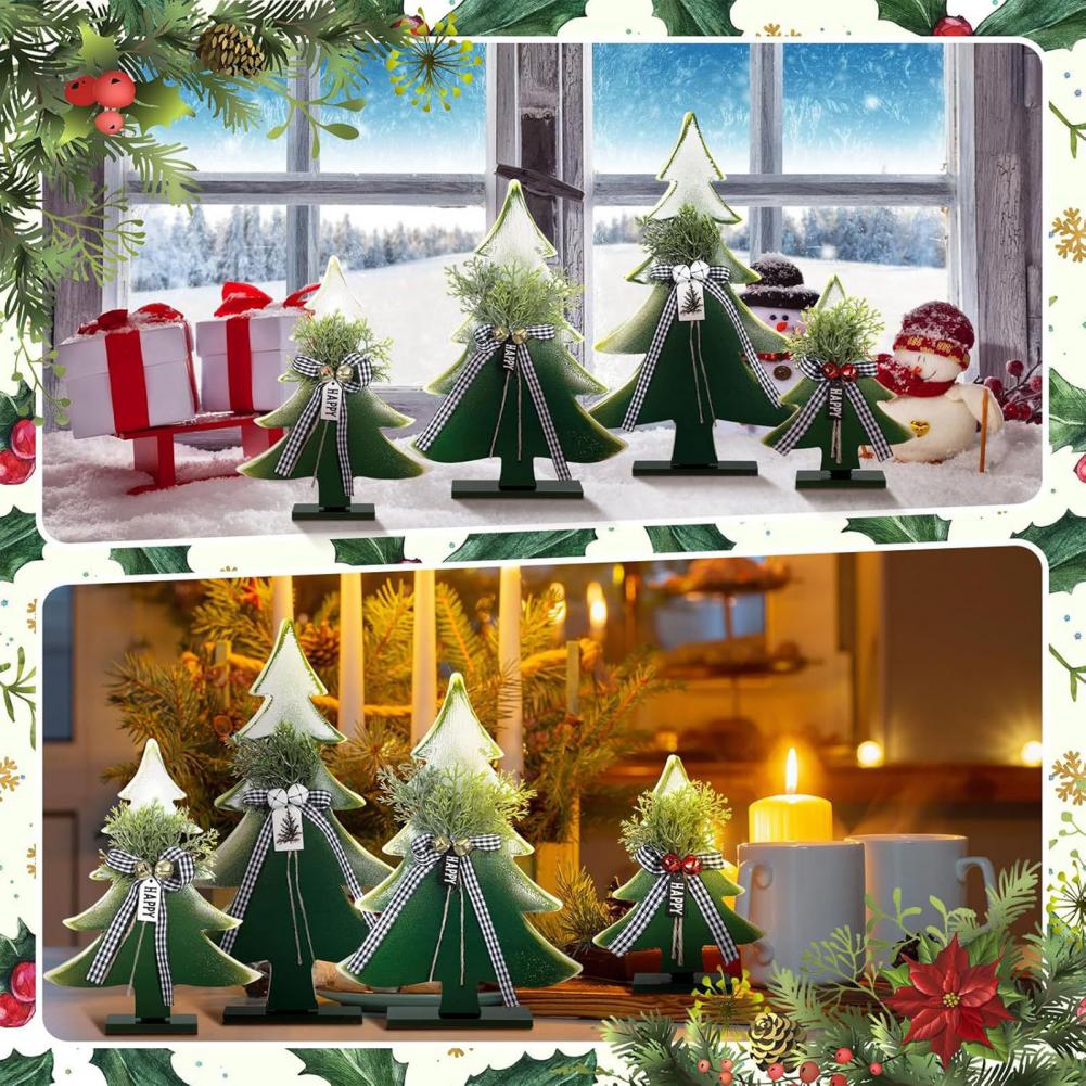 Christmas Table Decorations Christmas Tree Ornament Rustic Wooden Christmas Tree Decor with Bell Ornaments for Farmhouse Table