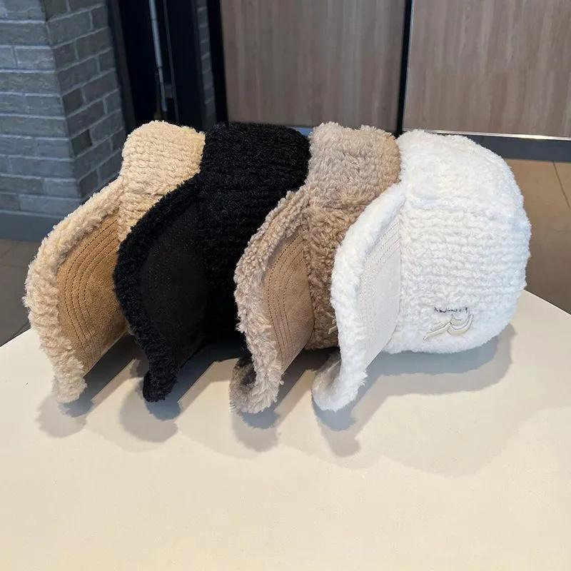 Winter Baseball Cap Women's Embroidered Letters Plush Warm All- Hat Lambskin