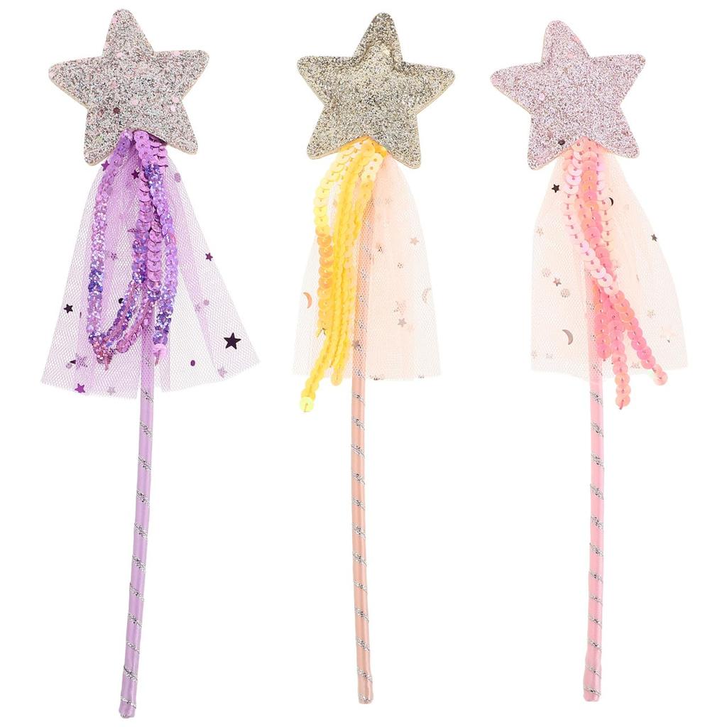 VORCOOL Prinzessinnen-Accessoires Zauberstab mit Stiel Pailletten und Glitzer Kleines Geburtstags-Süßes Set aus 3 Stäben, Artikel, Geschenk, Prinzessin,