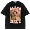 Lustiges Alpha-Kater Grafik T-Shirt Damenmode Ästhetisch Kawaii Niedliches T-Shirt Lässig Kurzärmelig Geschenke