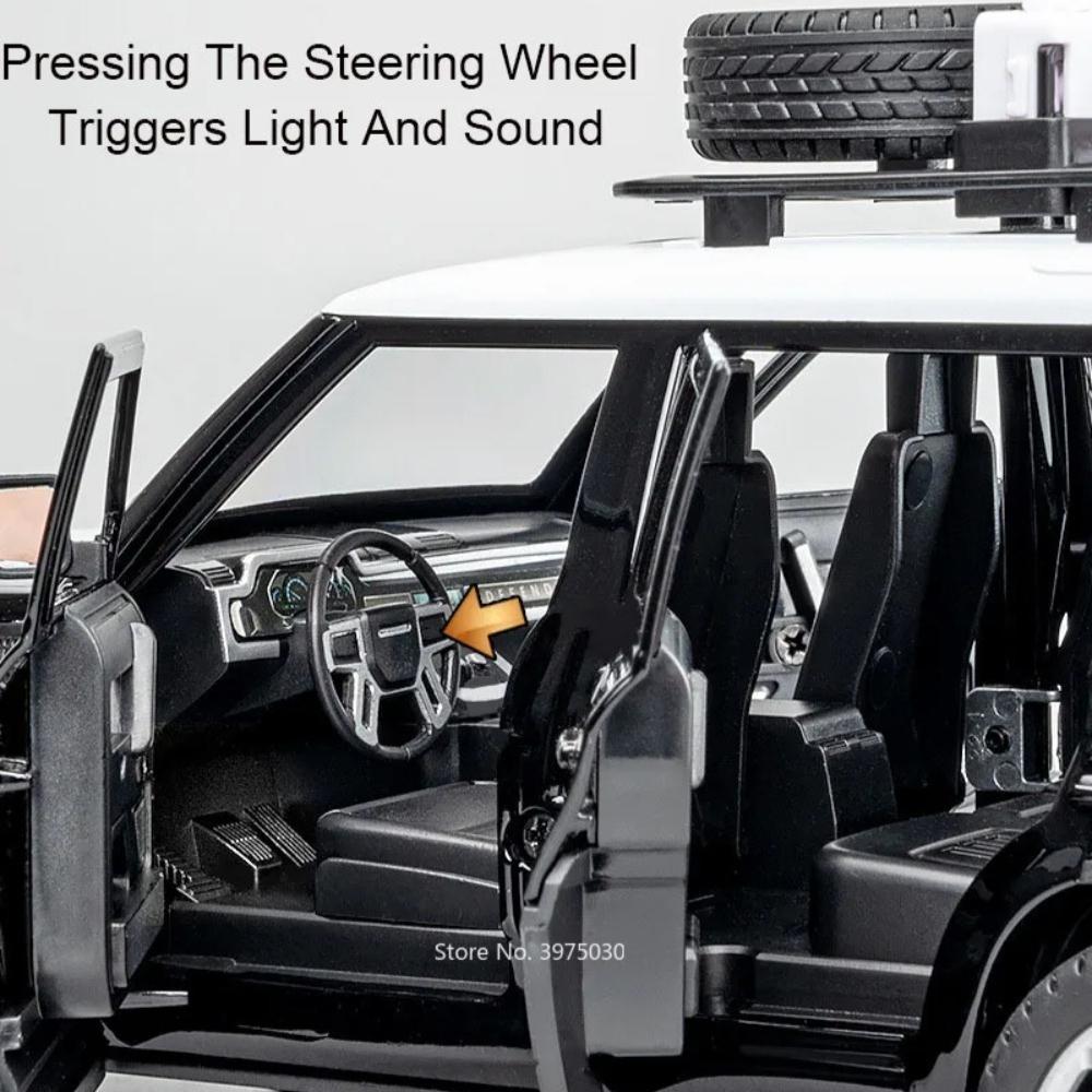 1:24 Scale Land Rover Defender Range Rover Shock Absorption Pull Back Doors Opened Off-road Metal Cars Models for Boys Gifts