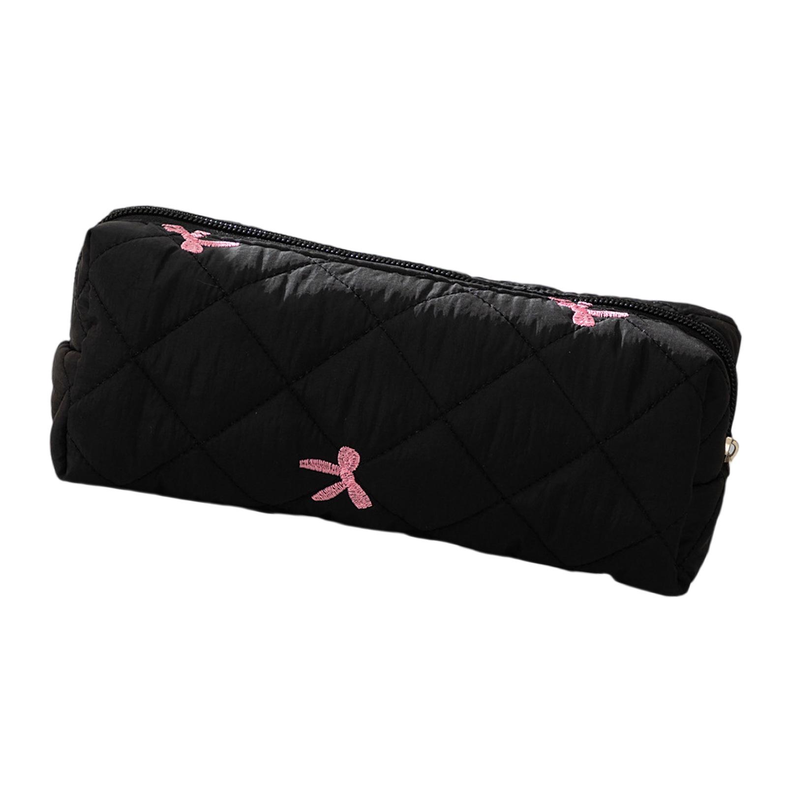 

Пенал с принтом бантика, высокой вместимости, сумки для ручек, портативные органайзеры для ручек, дорожная косметичка для студенток, женщин, девушек чёрный