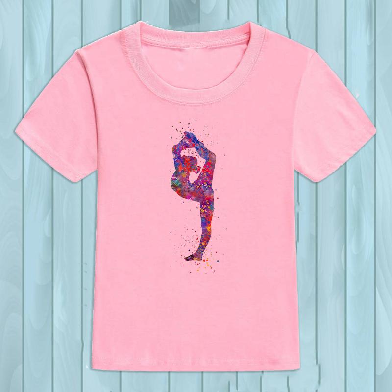 Gymnast Dancer T-Shirt Femme Watercolor Rainbow Gymnastics Art Tshirt Girls Summer Kids Tees Shirt Tops Child Streetwear Hipster