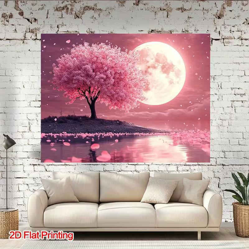 2D Romantic Cherry Blossom Moon Backdrop for Photography & Wall Decor