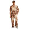 Men's Home Pajama Set, Short Sleeve Top and Long Pants with Button Fly and Drawstring Waist