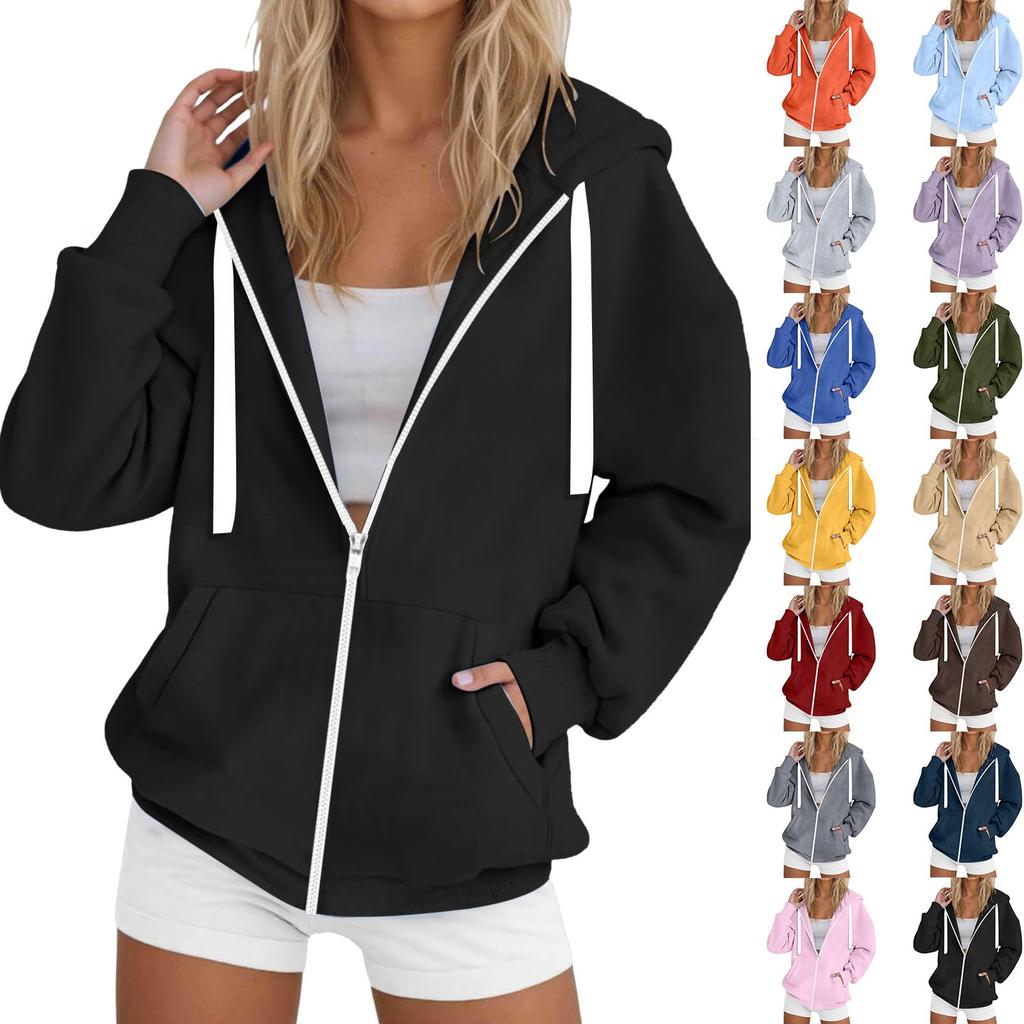 Womens Zip Up Hoodies Casual Long Sleeve Hoodie Jacket Oversized Lightweight Pullover Sweatshirts Tops With Pocket