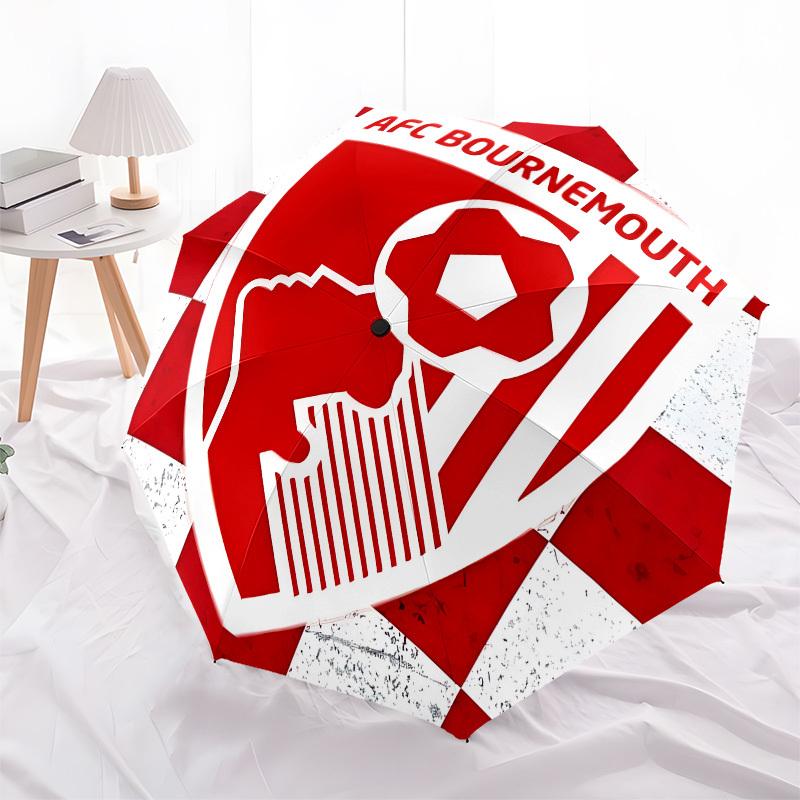 AFC Bournemouth, Automatyczny Otwierany i Zamykany Parasol z Herbem Piłkarskim, 8-żebrowa Konstrukcja, Przenośny, Odpowiedni dla Mężczyzn i Kobiet na Każdą Porę Roku